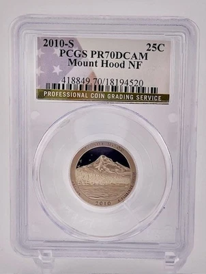 2010-S $0.25 Cent Piece Coin - Mount Hood NF PCGS Graded PR70DCAM - Image 1 of 2