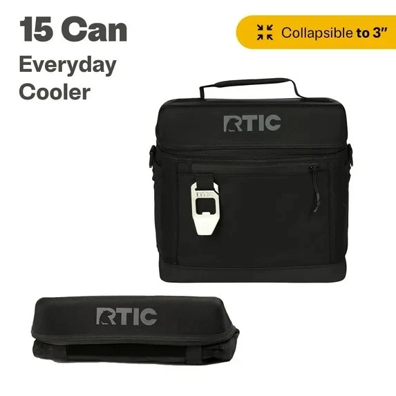 RTIC 15 Can Everyday Soft Cooler, 16 qt Collapsible With Bottle Opener, Black