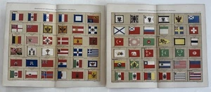 Flags of Nations World & Europe 1865 Lemercier lot 2 color lithographed charts - Picture 1 of 7