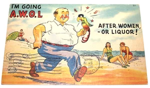 Going AWOL Women of Liquor Funny WWII 40s Postcard PA1/1 - Picture 1 of 4