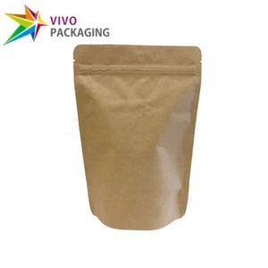 Kraft Paper Stand Up Doy Pouch, Zip Seal Food Mylar Foil Zipper Bags (100 pcs) - Picture 1 of 1