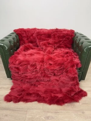 Luxury Red Fur Blanket. Real Fox Fur Blanket, Red Fur Bedspread, 90 x 85 Inches - Image 1 of 4