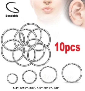 10pcs. Surgical Steel Seamless Nose Hoop Ring Labret Earring Tragus Septum Ring - Picture 1 of 3