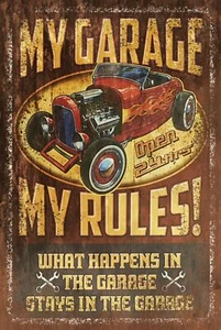 My Garage My Rules Vintage Look Retro Style Metal Sign Plaque, Shed Workshop Car - Picture 1 of 1