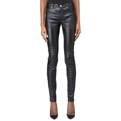 Calça de couro Saint Laurent preta pele de cordeiro skinny 24 25 XS YSL - Imagem 1 de 4