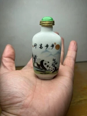 Botella de tabaco antigua china de porcelana con patrón de panda de bambú coleccionar Foto 1 de 4