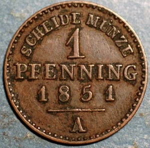 German States 1 Pfenning 1851 Paul Friedrich Emil Leopold III KM# 260 - Picture 1 of 2