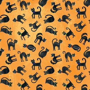 Scaredy Cats Orange Haunted Hollow by Tracey English Halloween 44" Wide - Picture 1 of 1