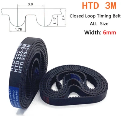 3M 3mm Pitch 6mm Width Closed Loop Synchronous HTD Timing Belt 3M Pulley UK - Image 1 of 4