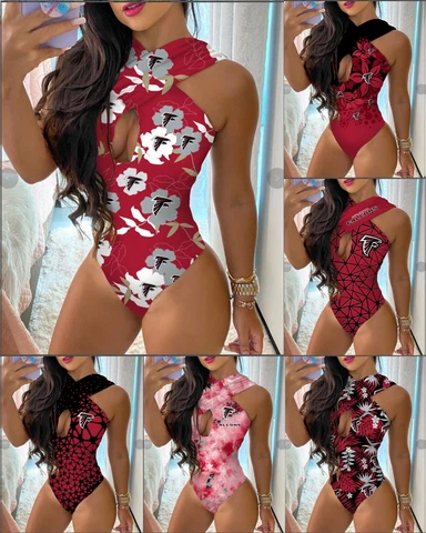 Atlanta Falcons One Piece Cutout Swimsuit Criss Cross Slim Fit Sexy Bathing Suit Cover