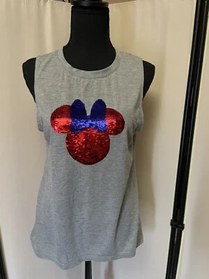 迪士尼米妮耳朵翻盖亮片 T 恤 Jerry Leigh 红色带紫色蝴蝶结,尺寸 L — 第 1/4 张图片