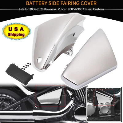 Cubiertas laterales de batería cromadas para Kawasaki Vulcan 900 VN900 VN900C personalizadas 2006-2020 Foto 1 de 4