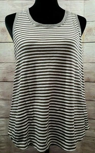 J Jill Women's Pima Back Pleat Tank Top Size XS Brown Off White Striped - Picture 1 of 4