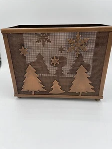 Votive Holder Metal Snow And Tree Scene - Picture 1 of 2