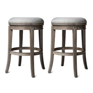 Maven Lane Alexander Backless Bar Stool, Reclaimed Oak and Ash Grey, Set of 2 - Picture 1 of 6