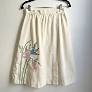 Bespoke Vintage Ivory Circle Skirt Pink Blue Floral Appliqué Adjustable Small - Picture 1 of 7