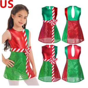 Niños Niñas Navidad Papá Noel Disfraz Sin Mangas Rayas Ballet Baile Vestido - Imagen 1 de 30