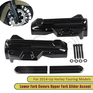 Gloss Black Lower Fork Covers Upper Fork Slider Accent For Harley Street Glide - Picture 1 of 12