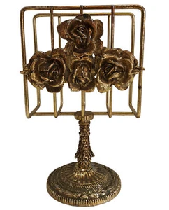 Antique Gold Brass Rose Pedestal Hollywood Regency Towel Holder Vanity 1960s - Picture 1 of 11