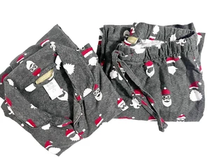 Pottery Barn Teen Gray Flannel 2 Piece Pajama Set Sz L Santa PJs (Chest 20") - Picture 1 of 10