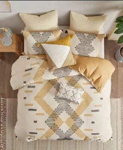 Ink+Ivy Arizona Full Double Comforter +2 Shams Ivory Black Yellow Gold Bohemian - Picture 1 of 10