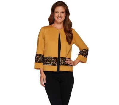 Bob Mackie желтое золото понте вязаный жакет с черный лазерной резки наложения S новый - Изображение 1 из 4