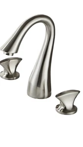 Grifo de lavabo de baño de 3 orificios de níquel cepillado amplio grifo de caño de cisne - Imagen 1 de 2