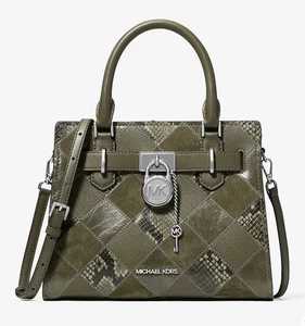 Michael Kors Hamilton Small Patchwork and Snake Embossed Satchel Bag Olive - Bild 1 von 4