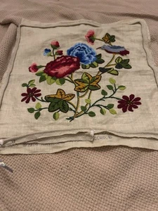 Vintage Hand Crafted Floral & Hummingbird Embroidery Panel Paragon Print 15”x15” - Picture 1 of 11