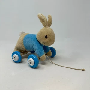 Peter Rabbit Pull Toy Plush Wheels Brown Bunny Stuffed Animal 6" Beatrix Potter - Picture 1 of 6