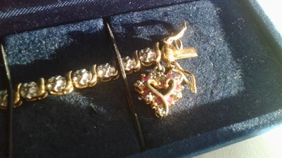 Diamanten Rubine Gelb- + Weißgold vergoldetes 925 Silber Charm Armband ca.19,2cm - Bild 1 von 4