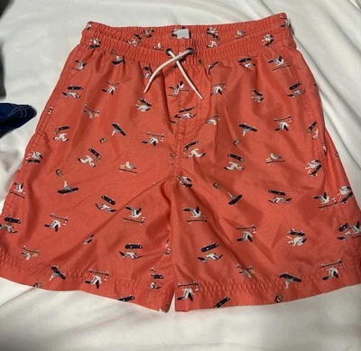 Boys, Old Navy, Swim Shorts Size Xl 14-16 Coral With Seagulls Riding skateboard - Image 1 of 4