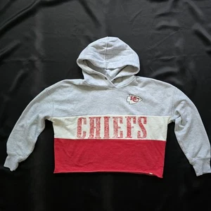 Women's Kansas City Chiefs'47 Heathered Gray Lizzy Cutoff Pullover Hoodie Size M - Picture 1 of 11
