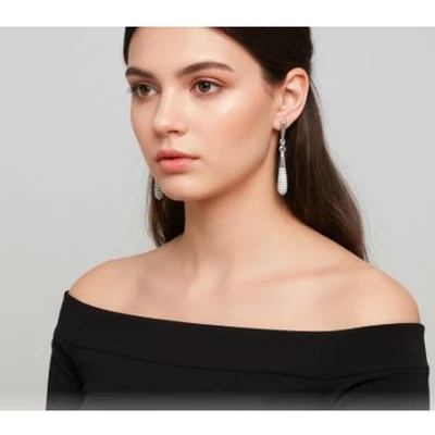 Banana Republic Women's Silver Shiny Sparkle Crystal Stick Drop Earrings NWT 45 - Image 1 of 4