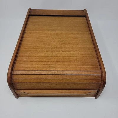 Kalmar Designs Teak Wood Roll Top Cassette Tape Storage Box Holder - Image 1 of 4