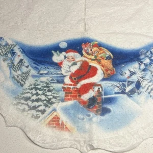 Vintage Christmas Felt Tree Skirt Santa Chimney Scalloped Edge 35” - Picture 1 of 9