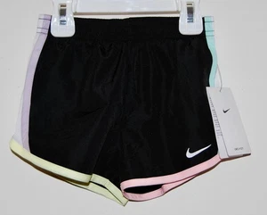 NWT Nike Little Girls Black w/ Pastel Multicolor Trim Lined Running Shorts sz 6 - Picture 1 of 9