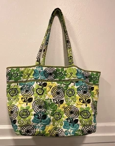 Vera Bradley XL Tote Bag Limes Up Green Floral Quilted Cotton Retired Purse - Picture 1 of 12