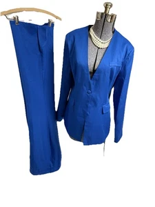 NEW Anthropologie Extro & Vert Pant Suit Size 16 Fits Like 14 Two Piece Set Blue - Picture 1 of 24