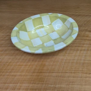 MacKenzie Childs Parchment Check Enamel Soap Dish Oval 5.5" Retired - Picture 1 of 10