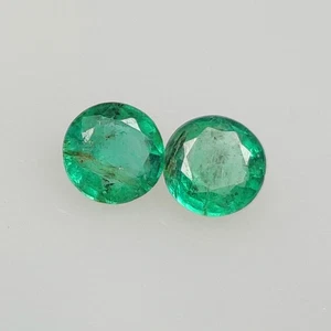 0.89 CT - Natural Zambian Emerald  Good Luster Gem Round Pair - 9713 - Picture 1 of 2