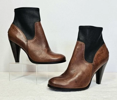 Botines Frye Mikaela Cuero Marrón 2 Tonos Elastizados 4" Tacón Talla 8M Western Foto 1 de 4