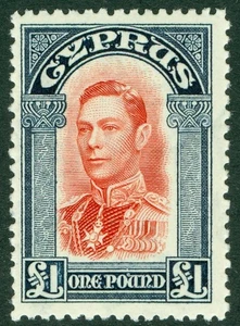 SG 163 Chipre 1938. £1 escarlata e índigo. Impecable sin montar como nuevo CAT £70 - Imagen 1 de 1