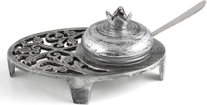 Zion Judaica Rosh Hashanah Honey Bowl Antique Silver and Glass Bowl 4 Piece Pome - Picture 1 of 4