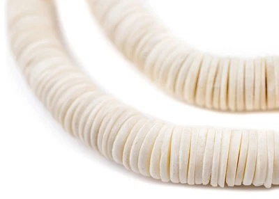 White Coconut Bone Heishi Beads 10mm Kenya African Large Hole 26 Inch Strand - Image 1 of 4