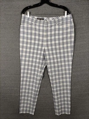 Brooks Brothers Pants Womens 12 White Navy Plaid Slim Ankle Trousers Stretch - Image 1 of 4