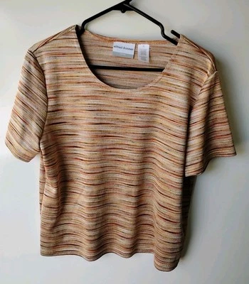 ALFRED DUNNER Brown Orange Metallic Women's Short Sleeve Shirt PL - Image 1 of 4