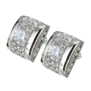 Herren-Hemd-Manschettenknöpfe Silber farbig Kristall Strass - Bild 1 von 7
