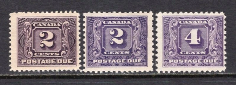 Canada 1906-1930 Postage Due 3 Stamps Mint NH #J2, 7-8 CV$97 - Image 1 of 1