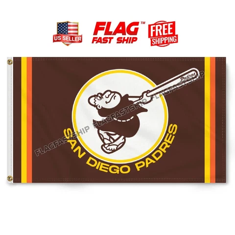 San Diego Padres Flag 3x5 FT Banner Mascot Swinging Baseball MLB  FREE SHIPPING Cover